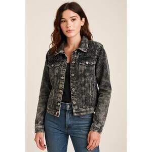 POL Black Acid Wash Corduroy Studded Jacket Size M